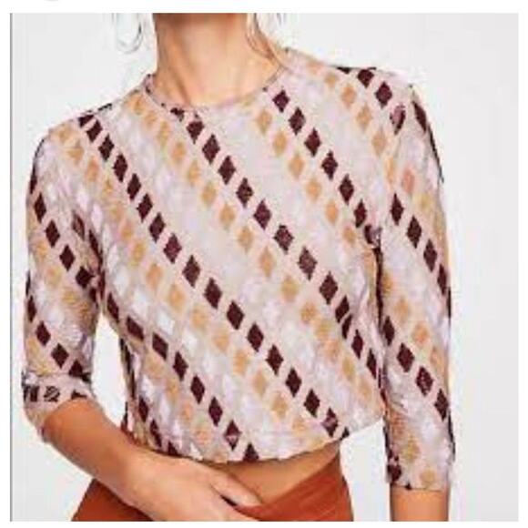 Free People Tops - Free People Small Magic Carpet Chenille Diamond Textured Crop Top